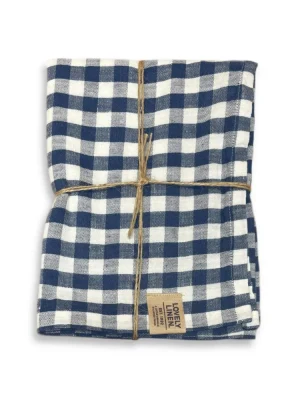 Bieżnik lniany MISTY Denim Blue - Kratka – zdjęcie produktowe