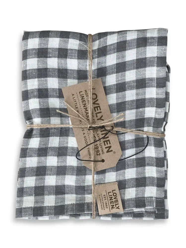 Bieżnik lniany MISTY Dark Grey - Kratka – zdjęcie produktowe
