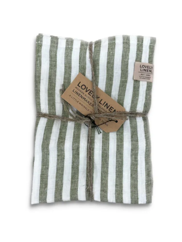 Bieżnik lniany MISTY Jeep Green - Paski – zdjęcie produktowe