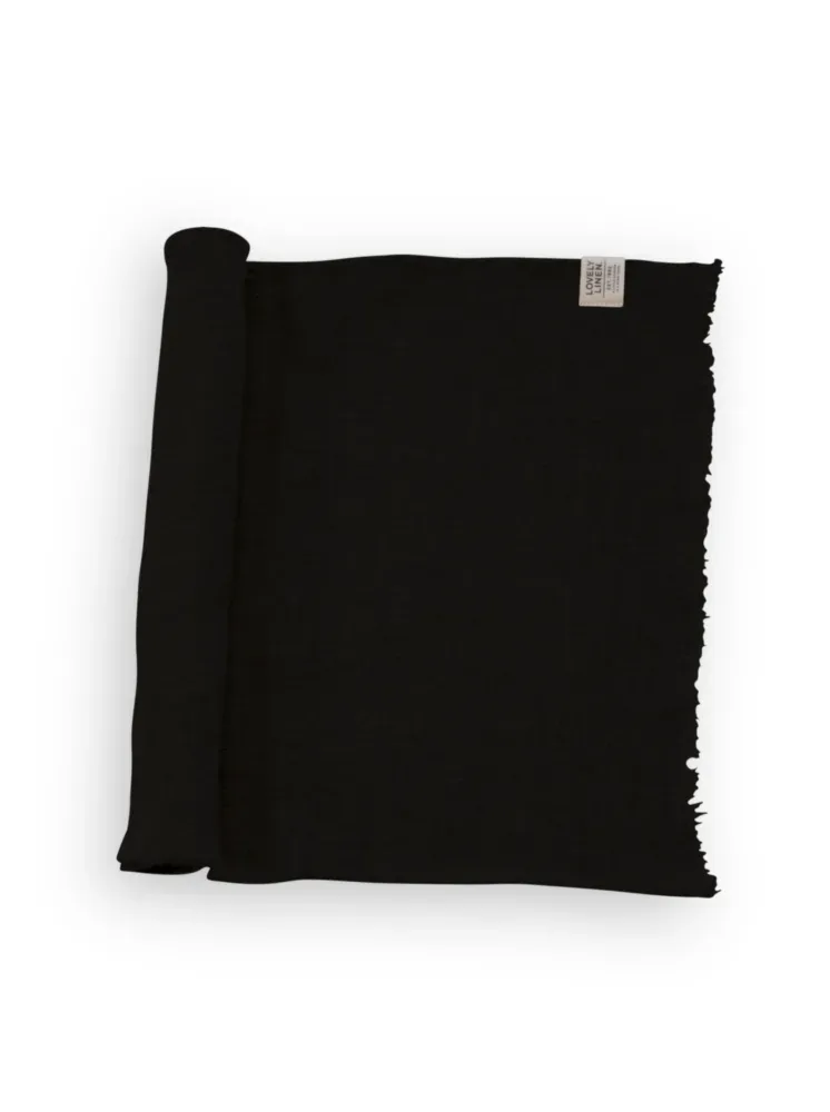 Czarny bieżnik lniany RUSTIC Black 45X150 Lovely Linen