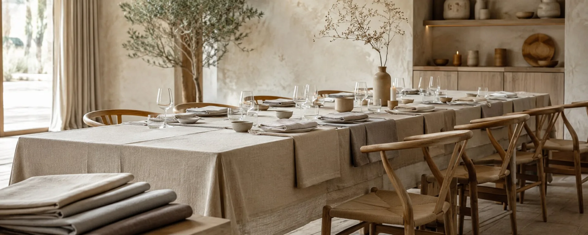 Lniane tekstylia w eleganckim wnętrzu restauracyjnym